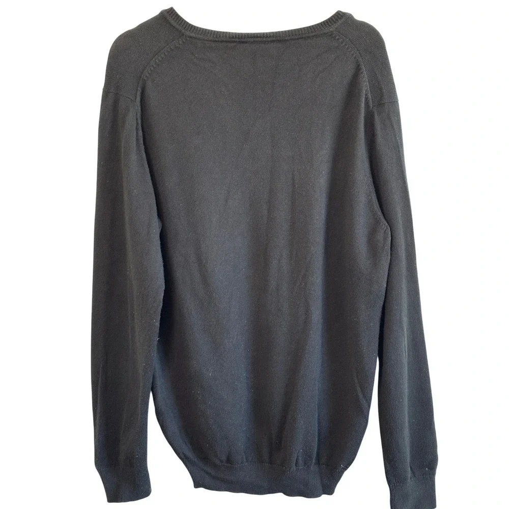 Lacoste V-Neck Sweater Black Mens Size 5 Large Long Sleeve Pullover Knit Logo‎